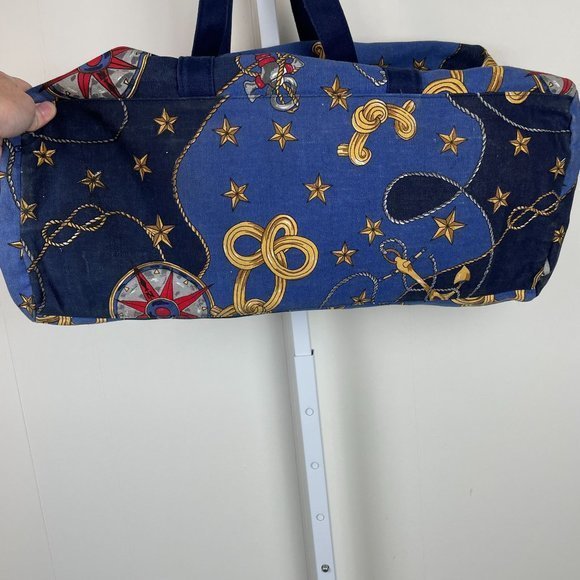 Vintage Gloria Vanderbilt Blue Canvas Nautical Anchor Large Duffel Bag - Picture 6 of 9
